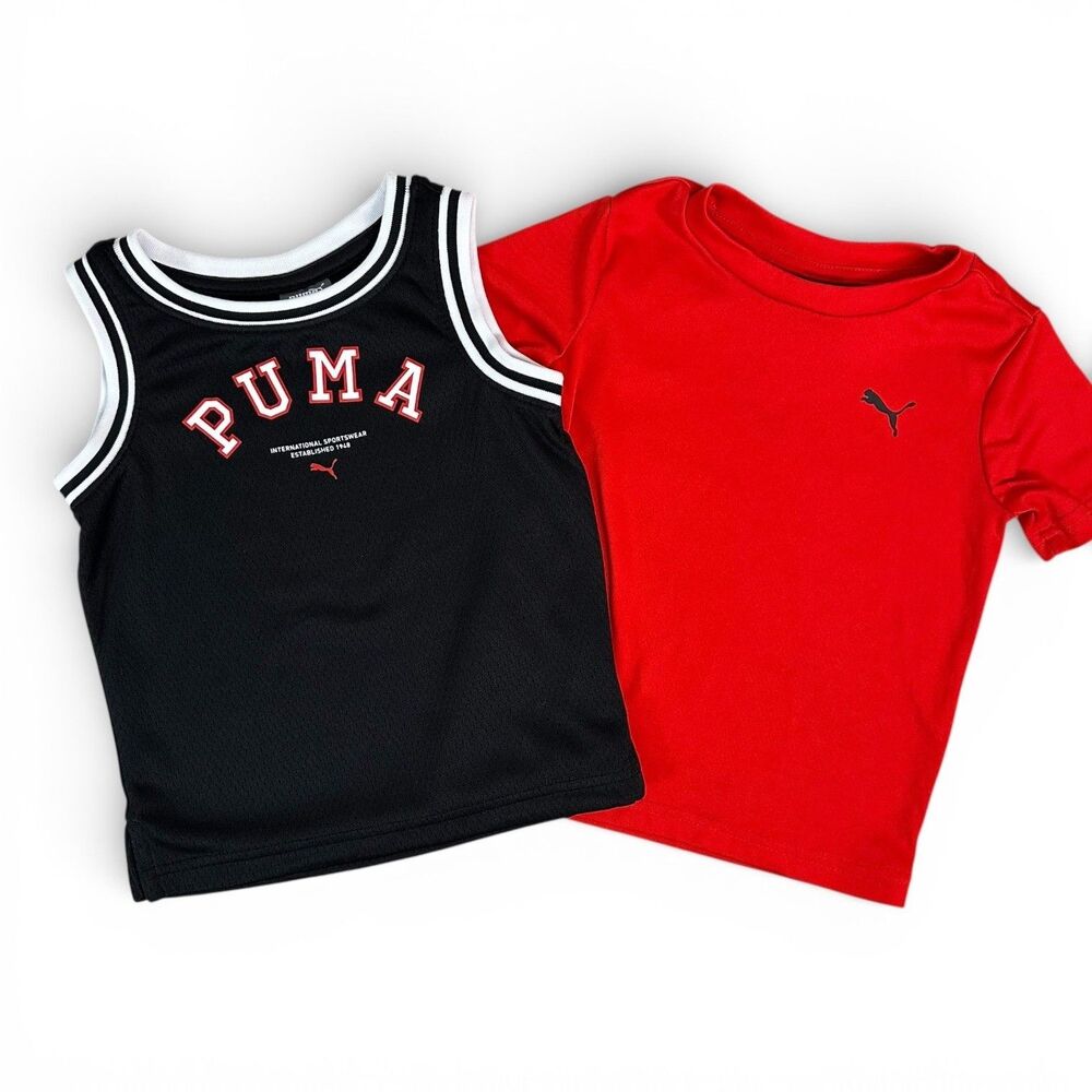 Puma Boys 2T Athletic Shirt Set Black Mesh Jersey and Red Performance Tee 2pc